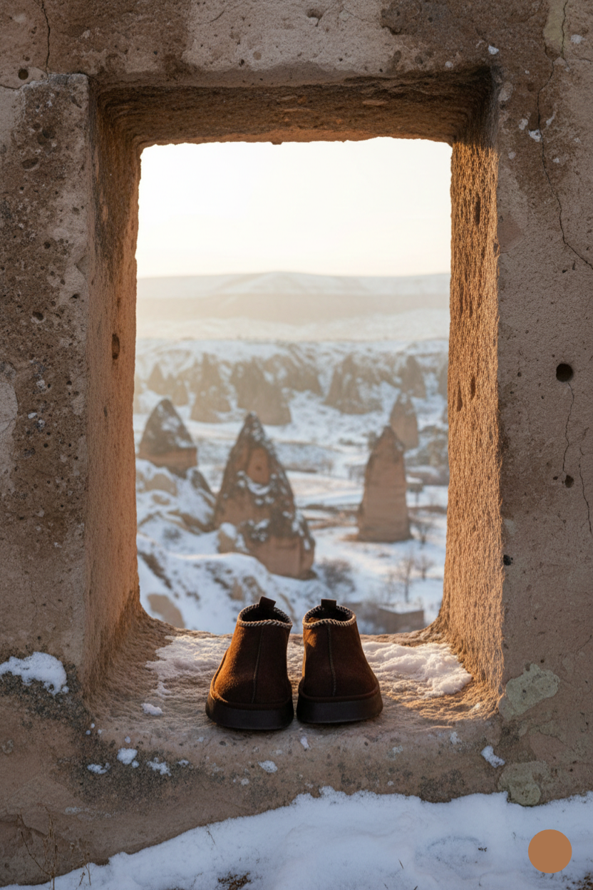Kapadokya Serisi: Koyu Kahverengi Nakışlı Kürklü Kalın Taban Kadın Bot