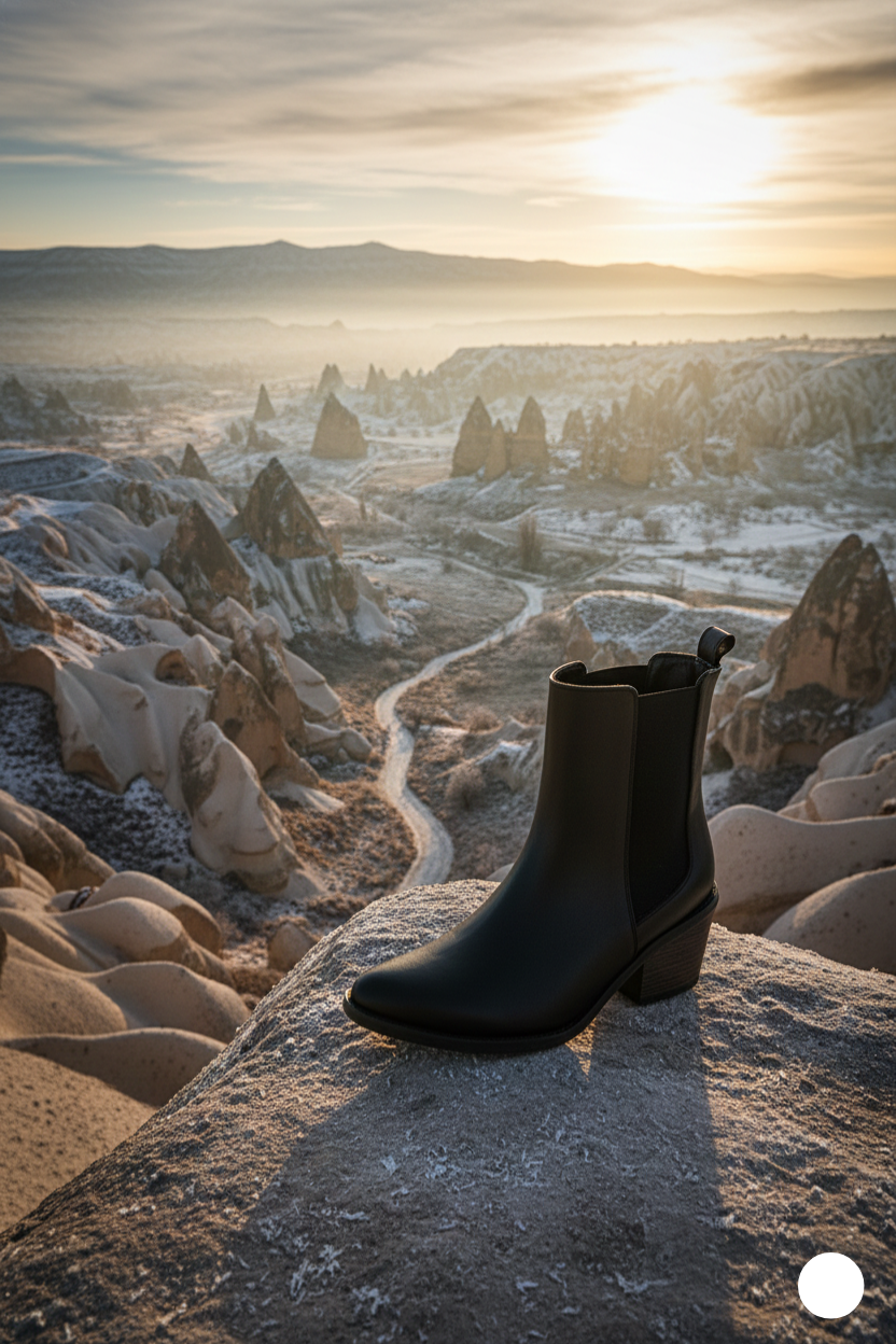 Kapadokya Serisi: Siyah Lastikli Kovboy Blok Topuklu Kadın Bot