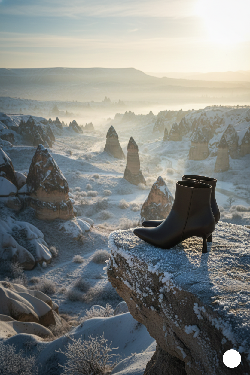 Kapadokya Serisi: Koyu Kahverengi Sivri Burun Blok Topuklu Yarım Bot