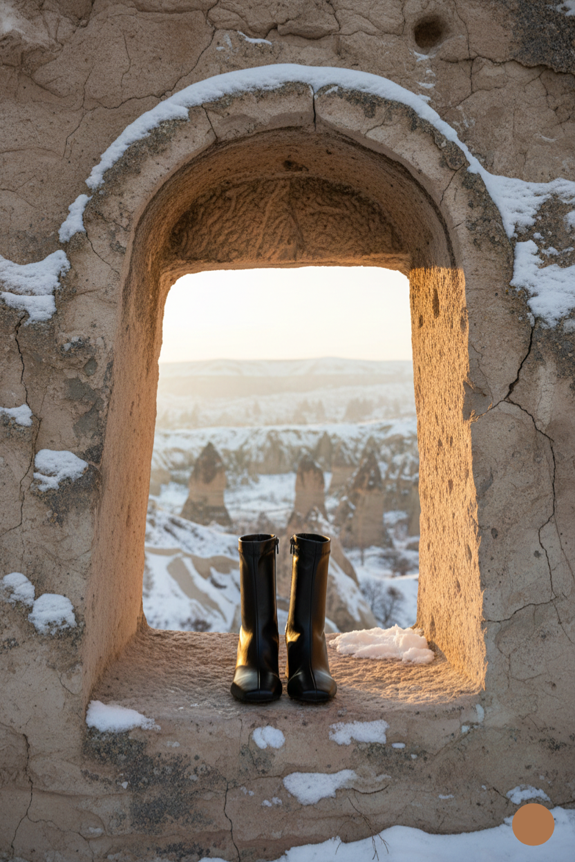 Kapadokya Serisi:  Siyah Streç Fermuarlı Blok Topuklu Kadın Bot