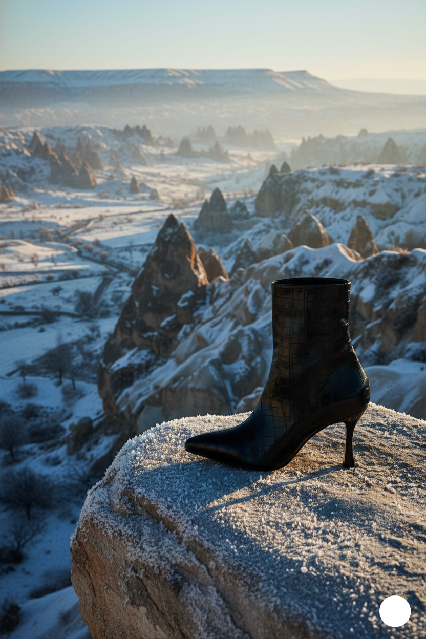 Kapadokya Serisi:  Siyah Timsah Dokulu İnce Topuklu Bot