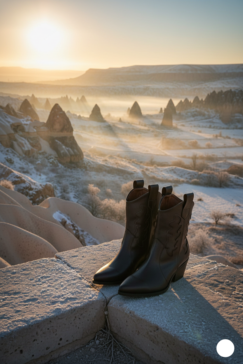 Kapadokya Serisi: Koyu Kahverengi Nakışlı Kadın Kovboy Botu