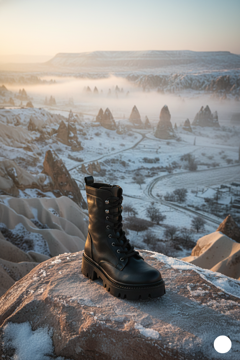 Kapadokya Serisi:  Siyah Fermuarlı Bağcıklı Postal Kadın Bot