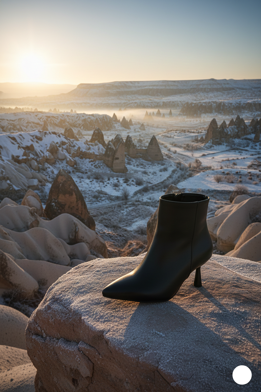 Kapadokya Serisi:  Siyah Sivri Burun İnce Topuklu Yarım Bot