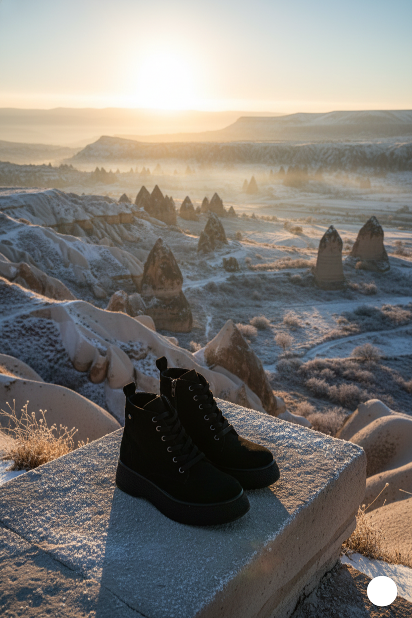 Kapadokya Serisi: Siyah Süet Fermuarlı Bağcıklı Kadın Bot
