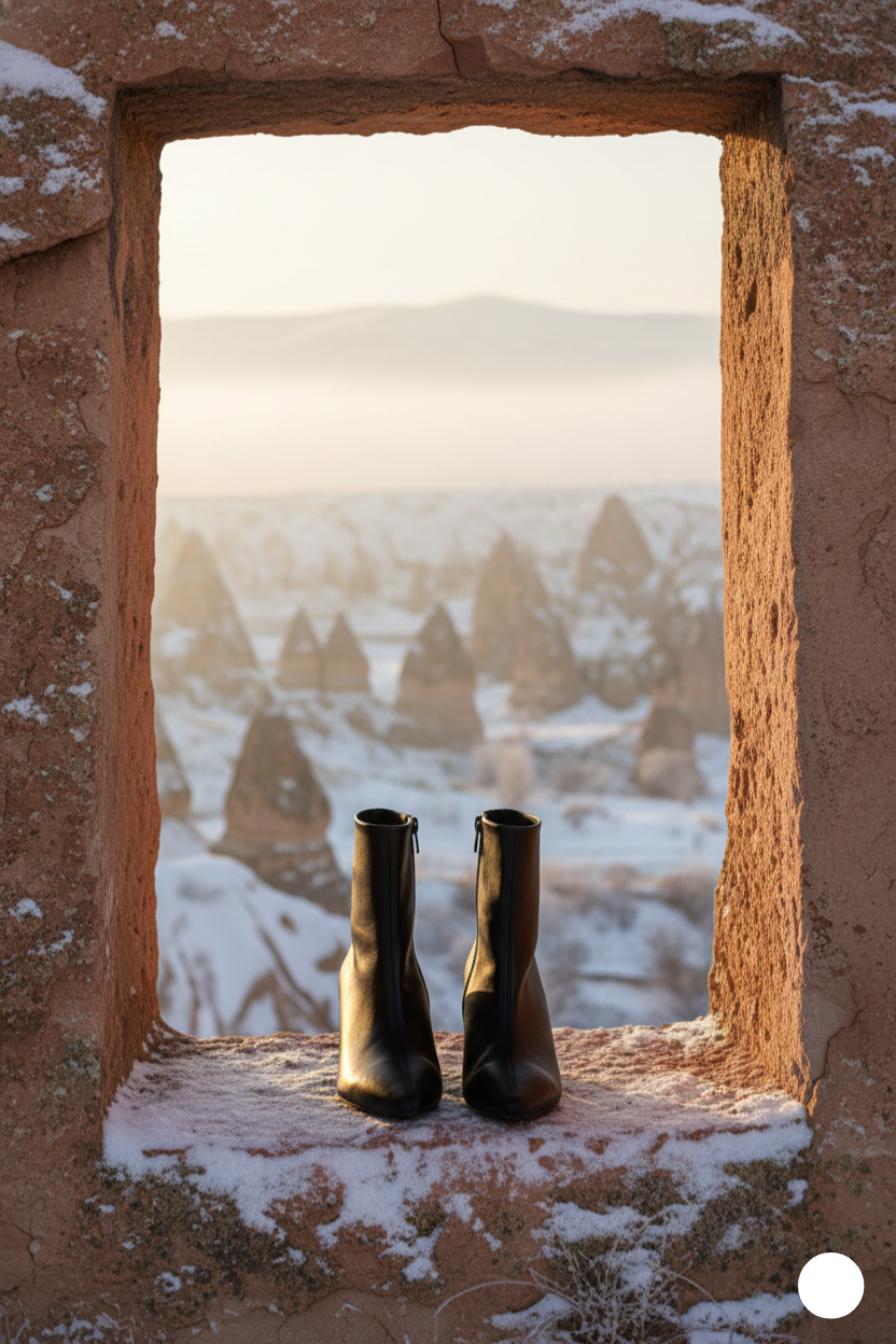 Kapadokya Serisi: Siyah Sivri Burun Blok Topuklu Kadın Bot