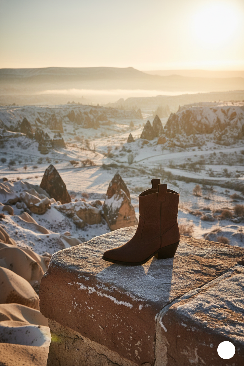 Kapadokya Serisi: Koyu Kahverengi Süet Kovboy Kadın Bot