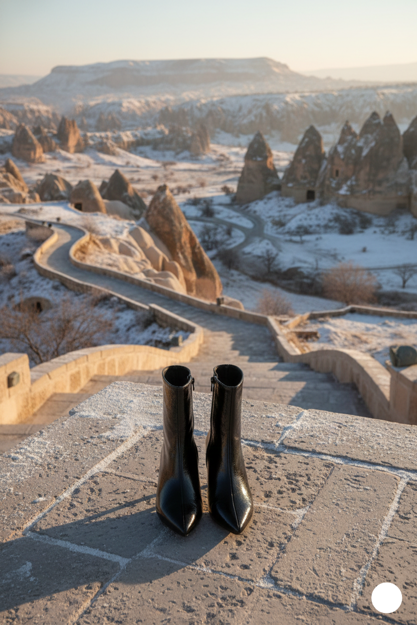 Kapadokya Serisi: Siyah Fermuarlı Sivri Burun İnce Topuklu Kadın Bot