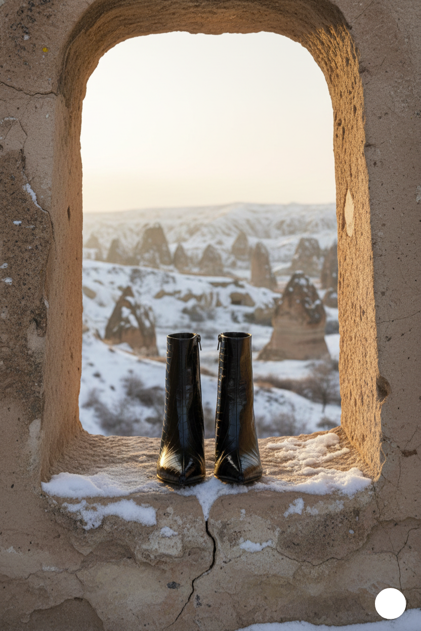 Kapadokya Serisi:  Siyah Timsah Dokulu İnce Topuklu Bot