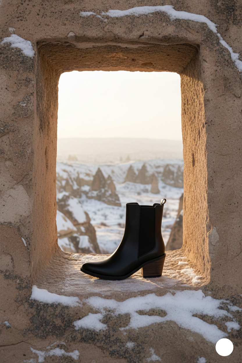 Kapadokya Serisi: Siyah Lastikli Kovboy Blok Topuklu Kadın Bot