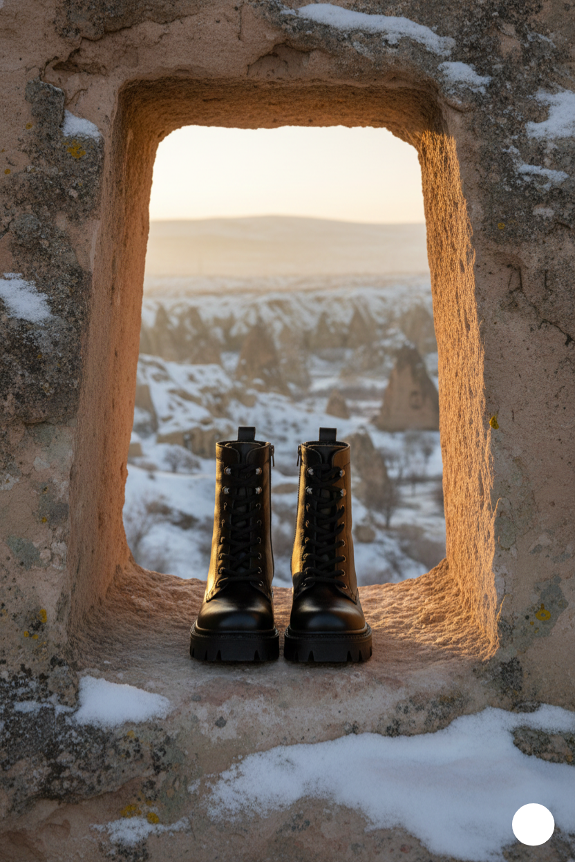 Kapadokya Serisi:  Siyah Fermuarlı Bağcıklı Postal Kadın Bot