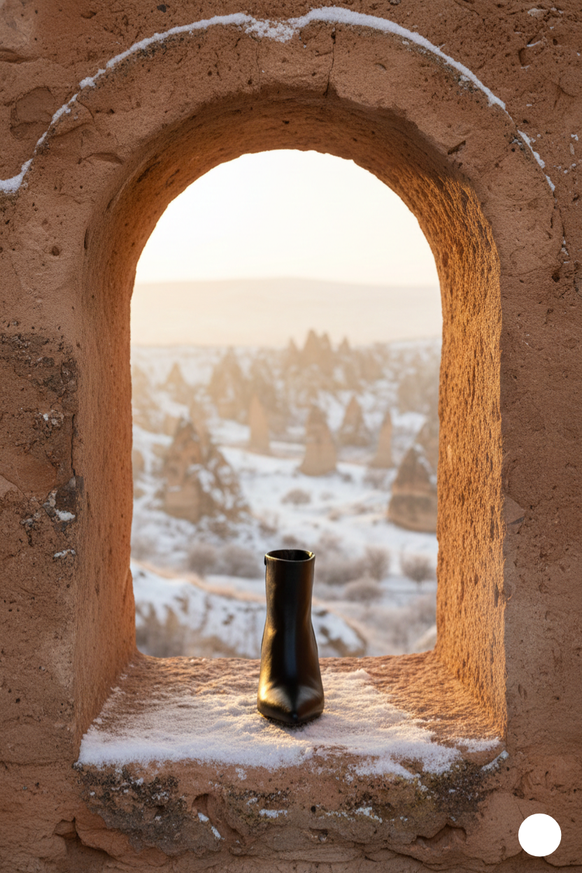 Kapadokya Serisi:  Siyah Sivri Burun İnce Topuklu Yarım Bot