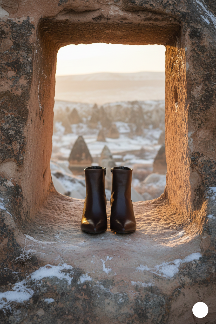Kapadokya Serisi: Koyu Kahverengi Sivri Burun Blok Topuklu Yarım Bot