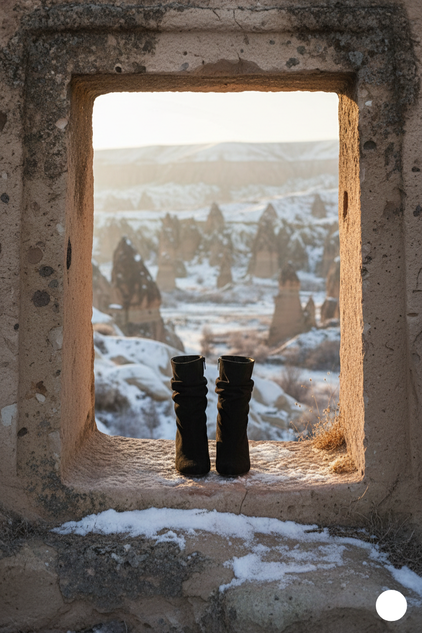Kapadokya Serisi: Siyah Süet Sivri Burun Kadın Yarım Bot