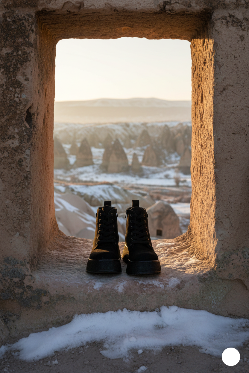 Kapadokya Serisi: Siyah Süet Fermuarlı Bağcıklı Kadın Bot