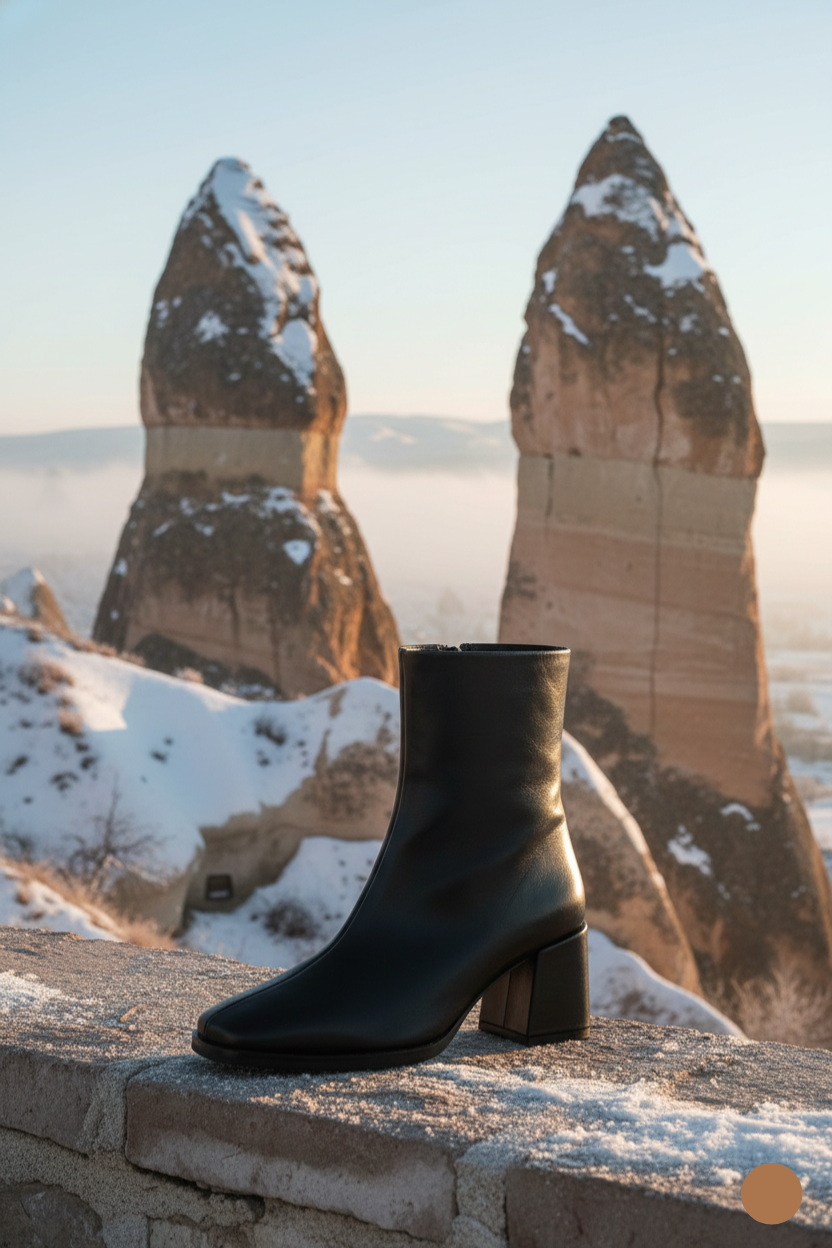 Kapadokya Serisi: Siyah Blok Topuklu Kadın Bot