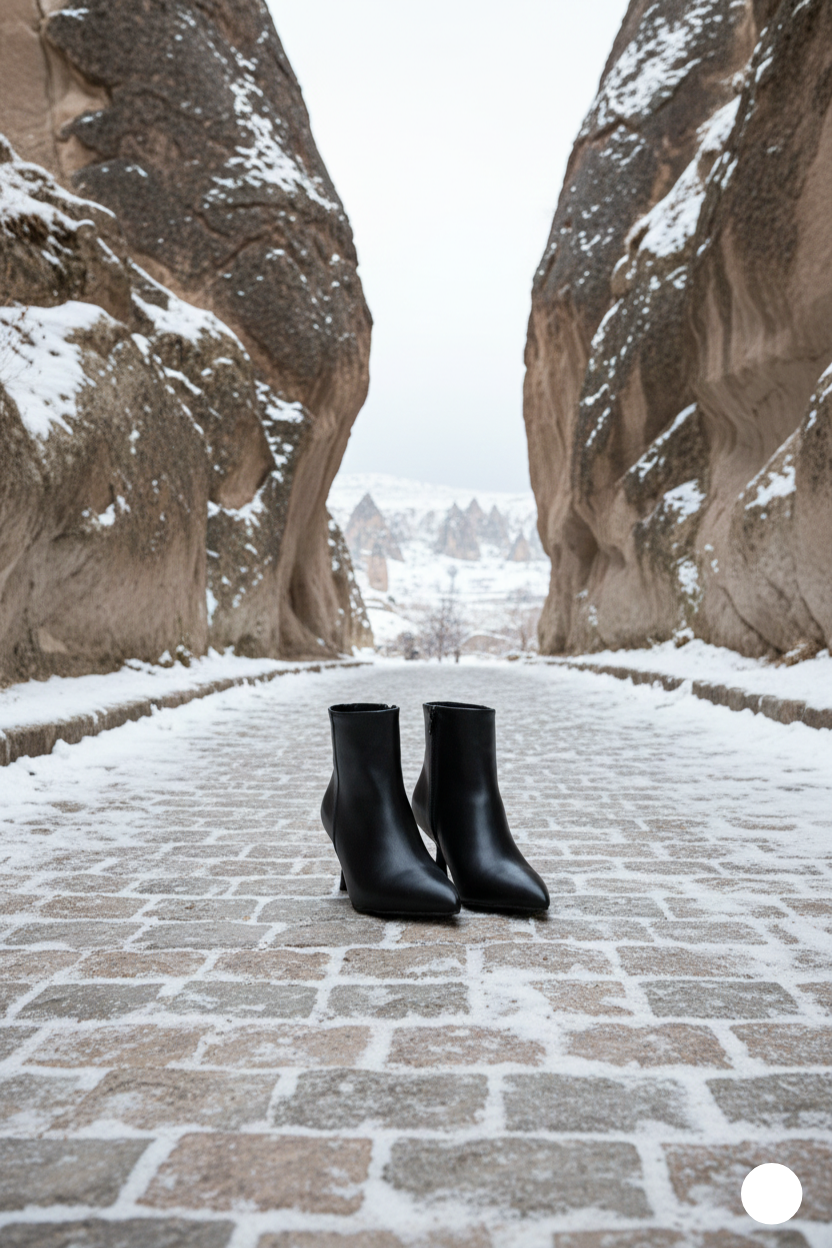 Kapadokya Serisi:  Siyah Sivri Burun İnce Topuklu Yarım Bot
