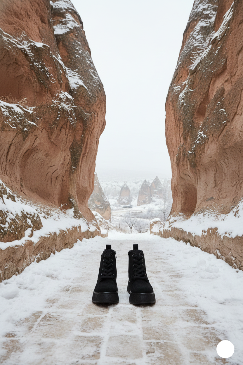 Kapadokya Serisi: Siyah Süet Fermuarlı Bağcıklı Kadın Bot