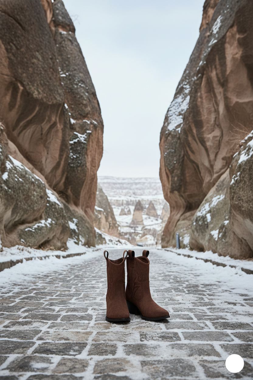 Kapadokya Serisi: Koyu Kahverengi Süet Kovboy Kadın Bot