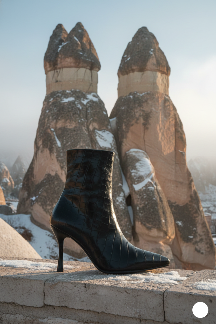 Kapadokya Serisi:  Siyah Timsah Dokulu İnce Topuklu Bot