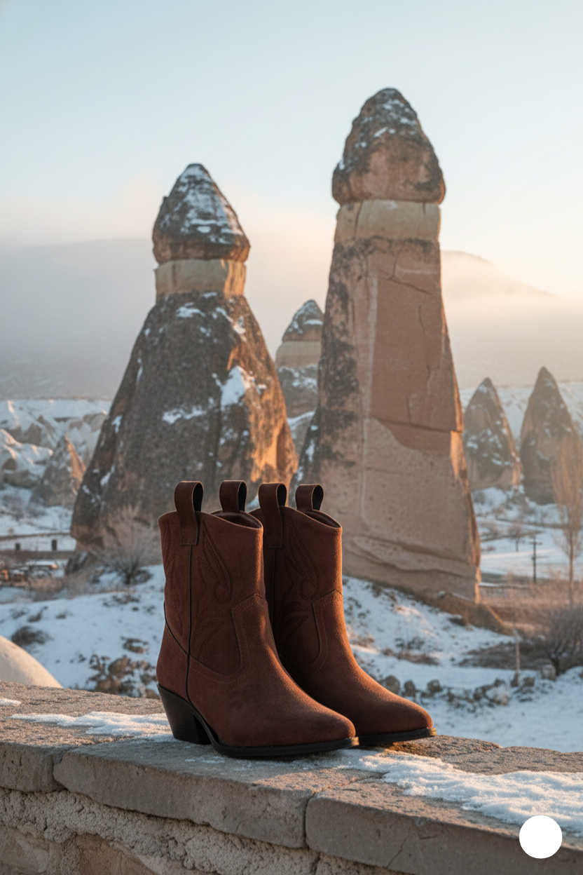 Kapadokya Serisi: Koyu Kahverengi Süet Kovboy Kadın Bot