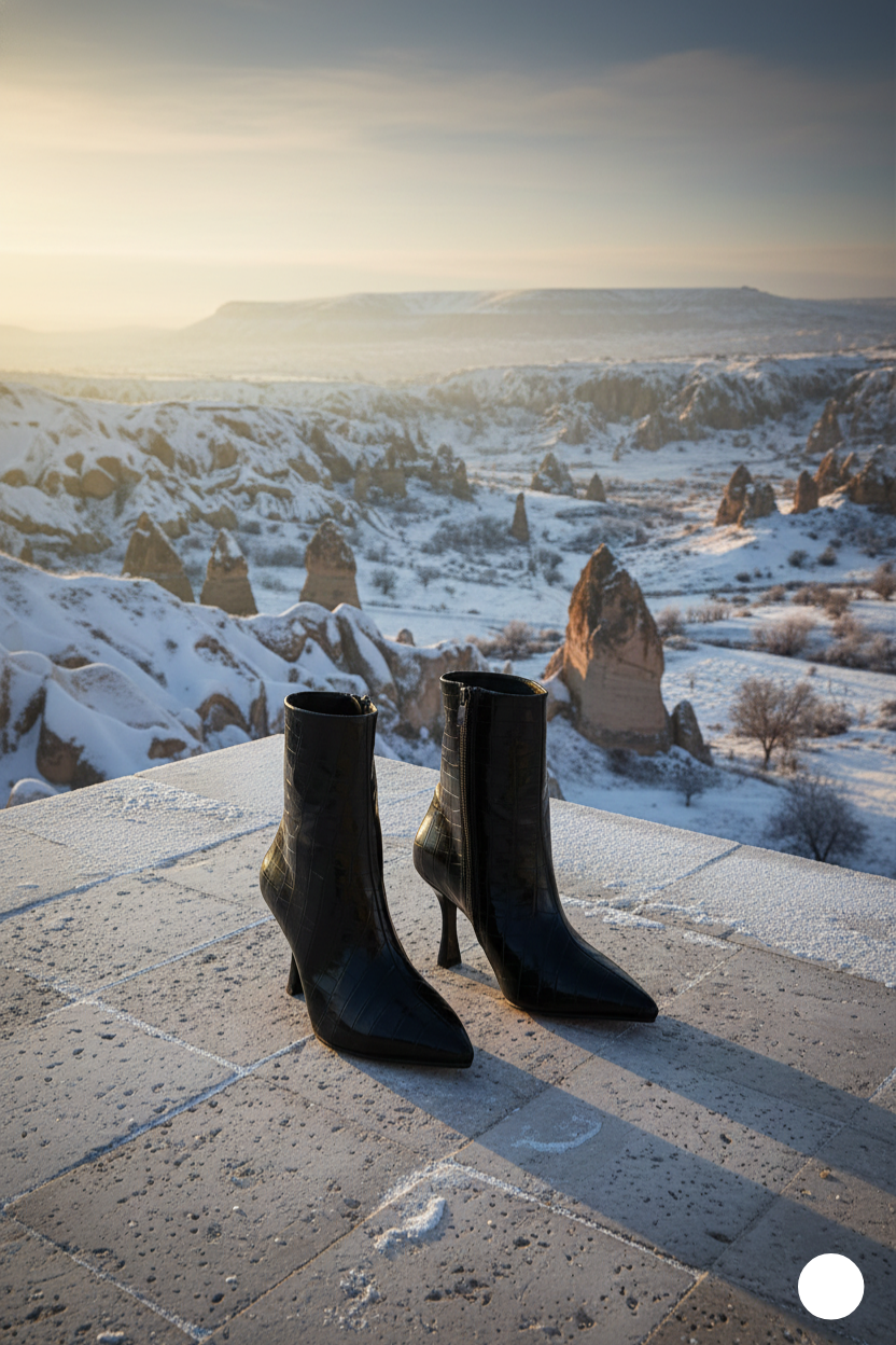 Kapadokya Serisi:  Siyah Timsah Dokulu İnce Topuklu Bot