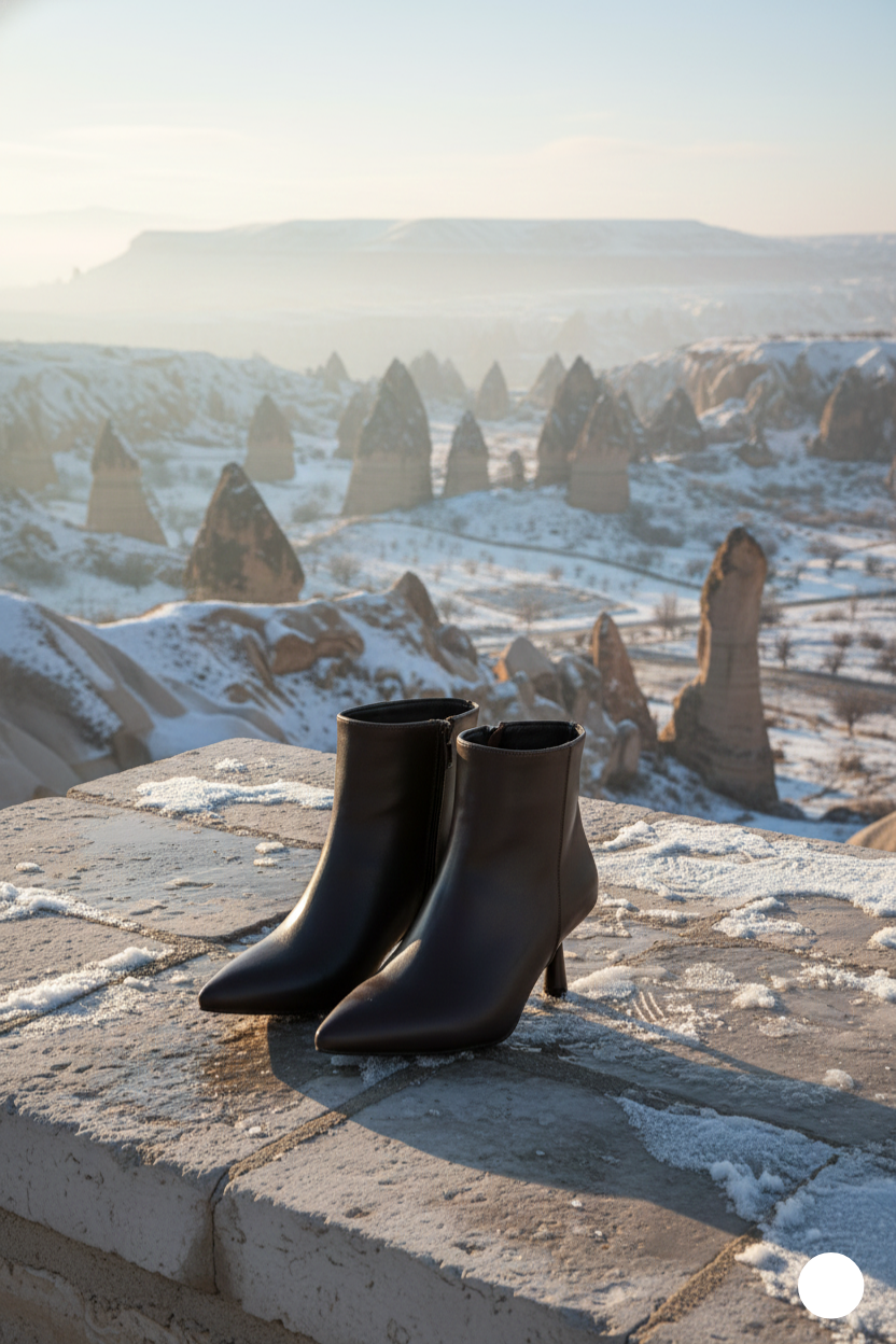 Kapadokya Serisi: Koyu Kahverengi Sivri Burun Blok Topuklu Yarım Bot