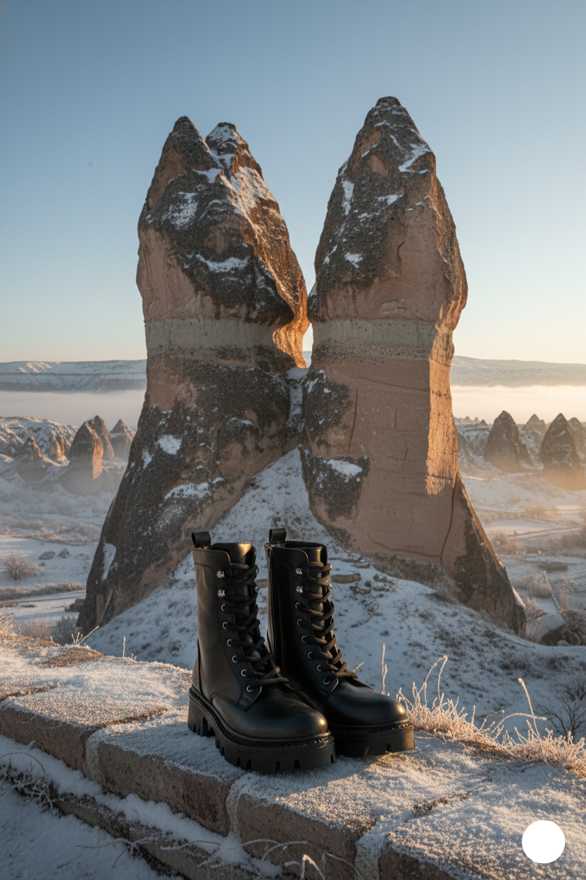 Kapadokya Serisi:  Siyah Fermuarlı Bağcıklı Postal Kadın Bot