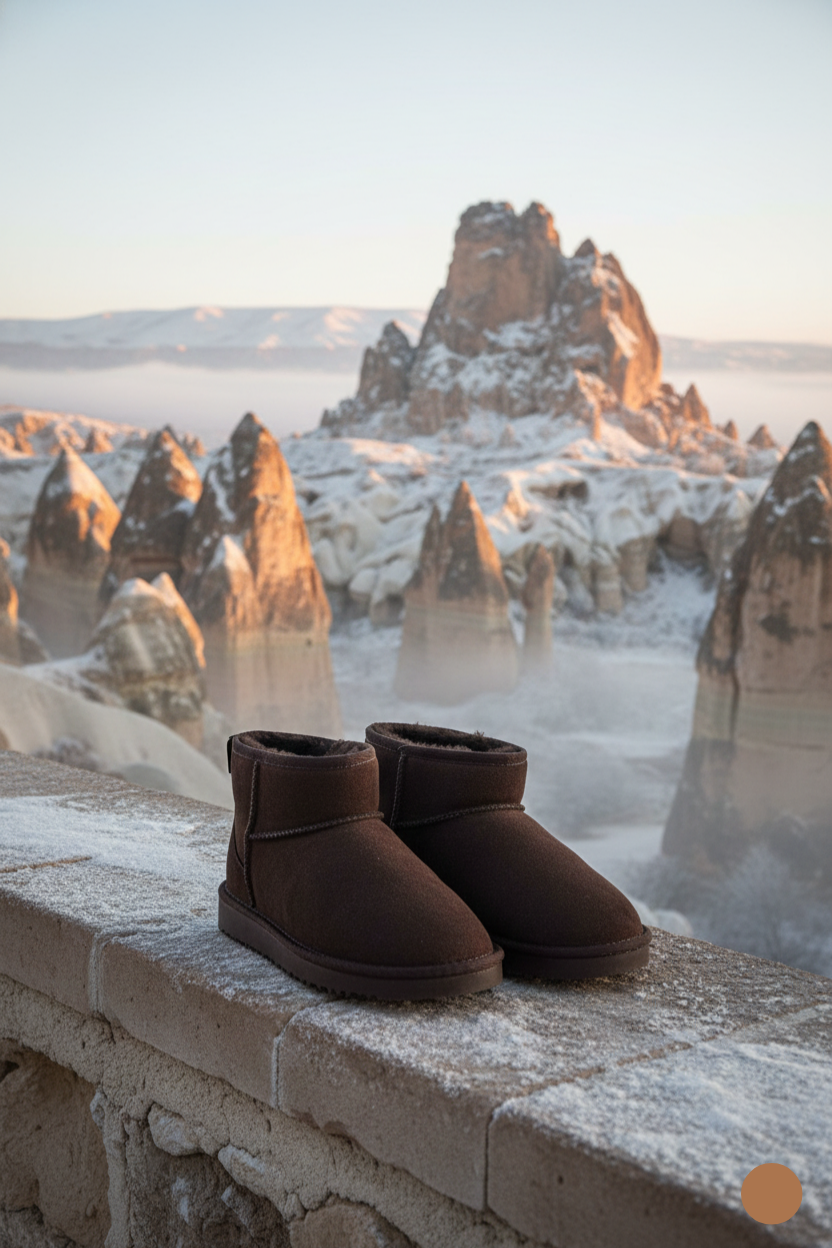 Kapadokya Serisi: Koyu Kahverengi Kürklü Düz Topuklu Kadın Bot