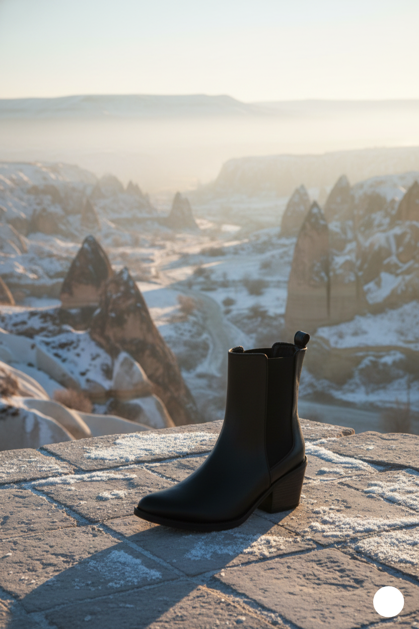 Kapadokya Serisi: Siyah Lastikli Kovboy Blok Topuklu Kadın Bot