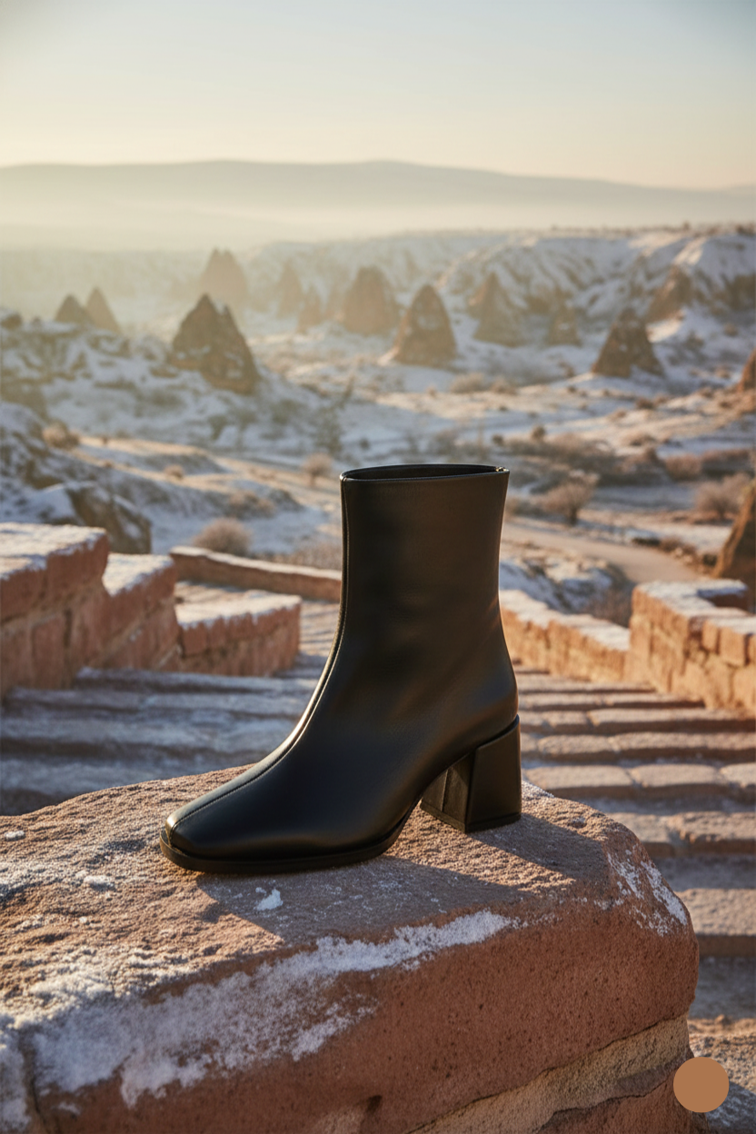 Kapadokya Serisi: Siyah Blok Topuklu Kadın Bot