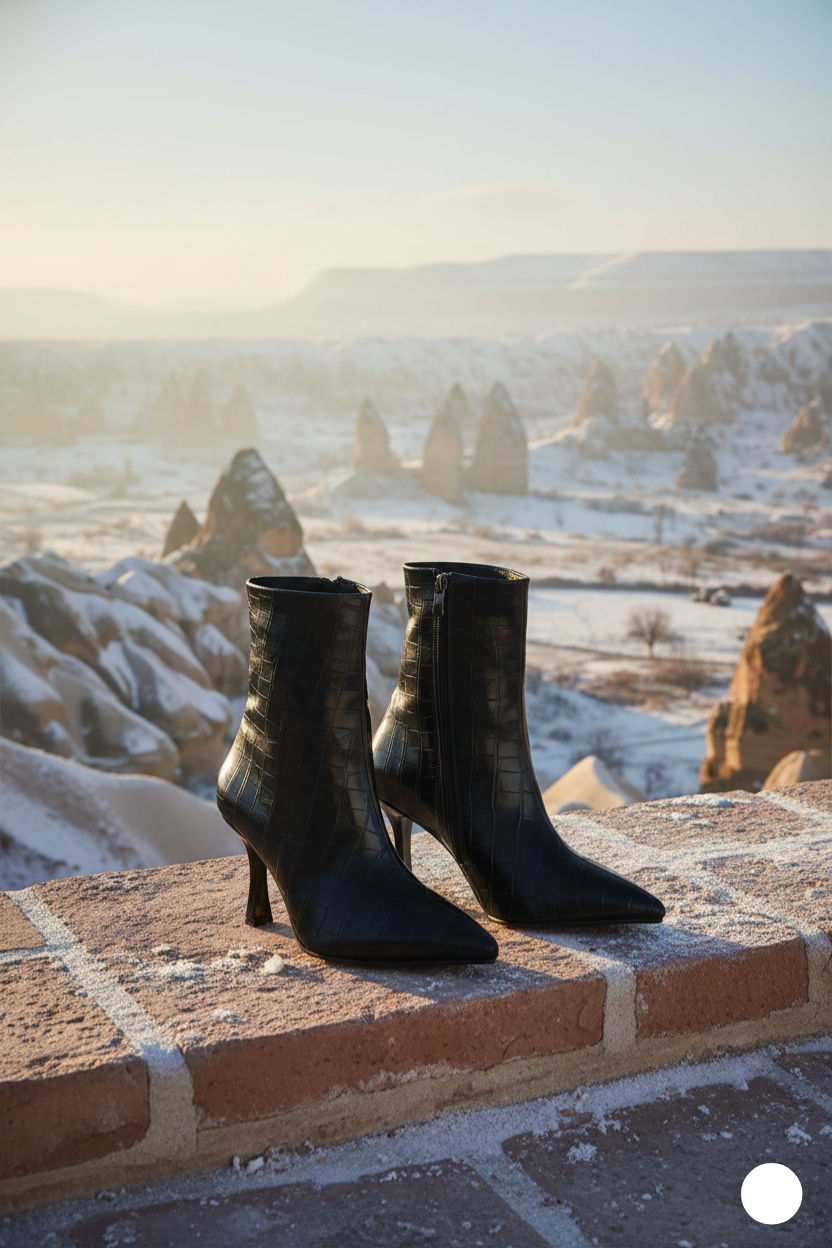 Kapadokya Serisi:  Siyah Timsah Dokulu İnce Topuklu Bot