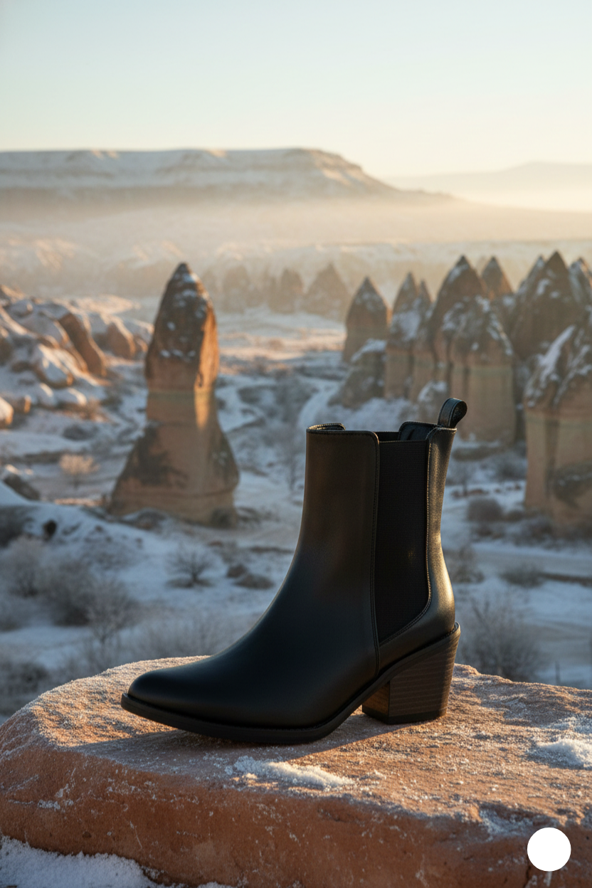 Kapadokya Serisi: Siyah Lastikli Kovboy Blok Topuklu Kadın Bot