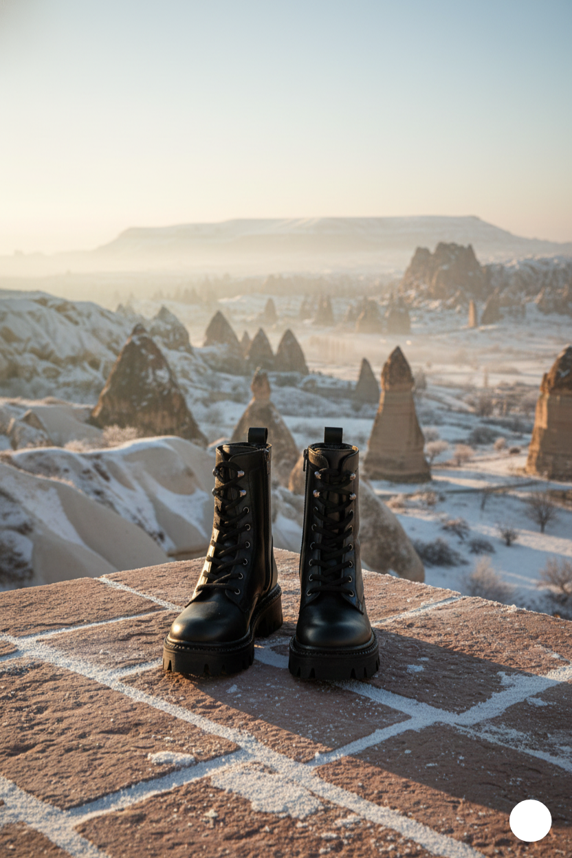Kapadokya Serisi:  Siyah Fermuarlı Bağcıklı Postal Kadın Bot