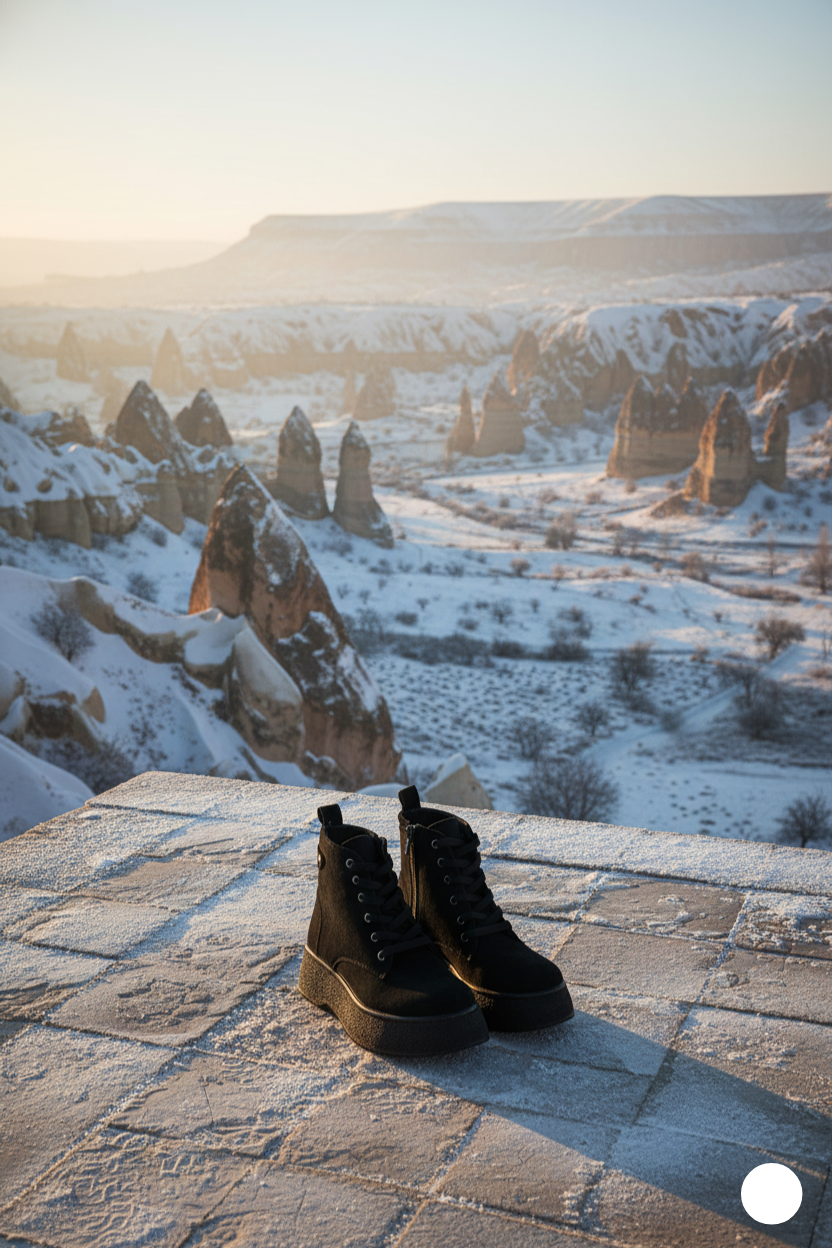 Kapadokya Serisi: Siyah Süet Fermuarlı Bağcıklı Kadın Bot