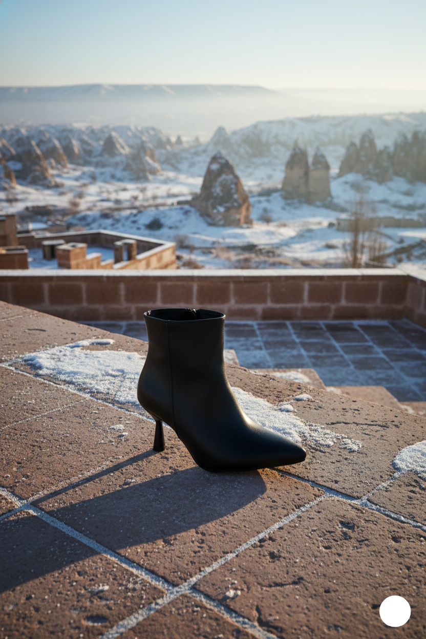 Kapadokya Serisi:  Siyah Sivri Burun İnce Topuklu Yarım Bot