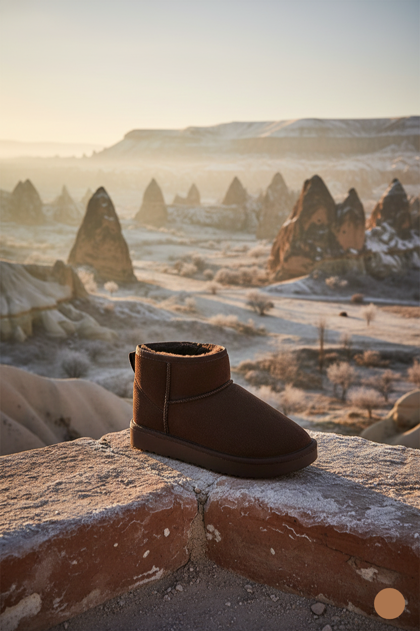 Kapadokya Serisi: Koyu Kahverengi Kürklü Düz Topuklu Kadın Bot