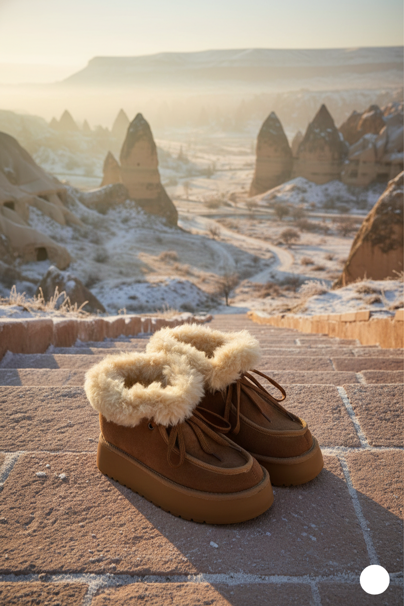 Kapadokya Serisi: Taba Kürklü Bağcık Detaylı Kadın Bot