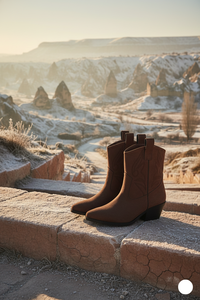 Kapadokya Serisi: Koyu Kahverengi Süet Kovboy Kadın Bot