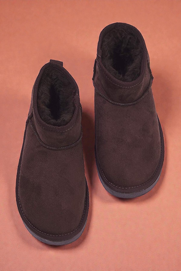 Kapadokya Serisi: Koyu Kahverengi Kürklü Düz Topuklu Kadın Bot