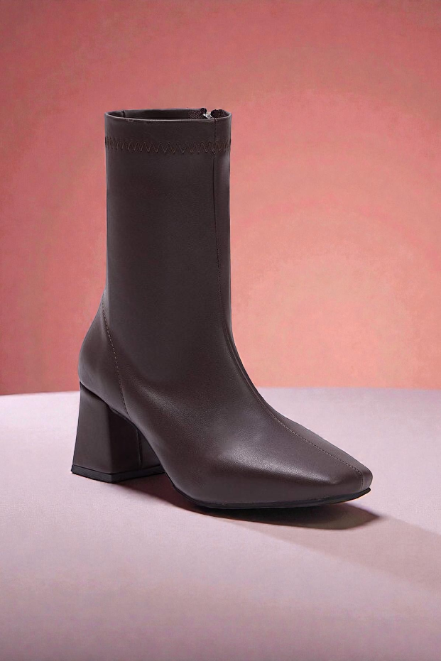 Kapadokya Serisi: Terracotta Ridge – Kahverengi Stretch Fermuarlı Blok Topuklu Bot