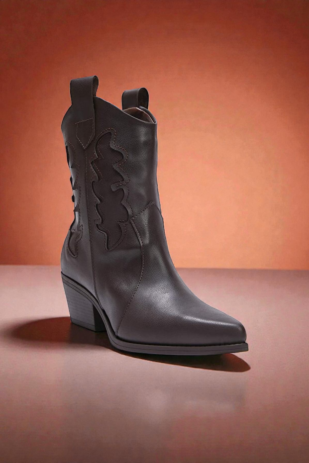 Kapadokya Serisi: Koyu Kahverengi Nakışlı Kadın Kovboy Botu