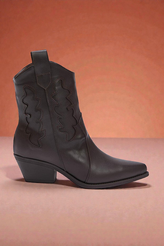 Kapadokya Serisi: Koyu Kahverengi Nakışlı Kadın Kovboy Botu