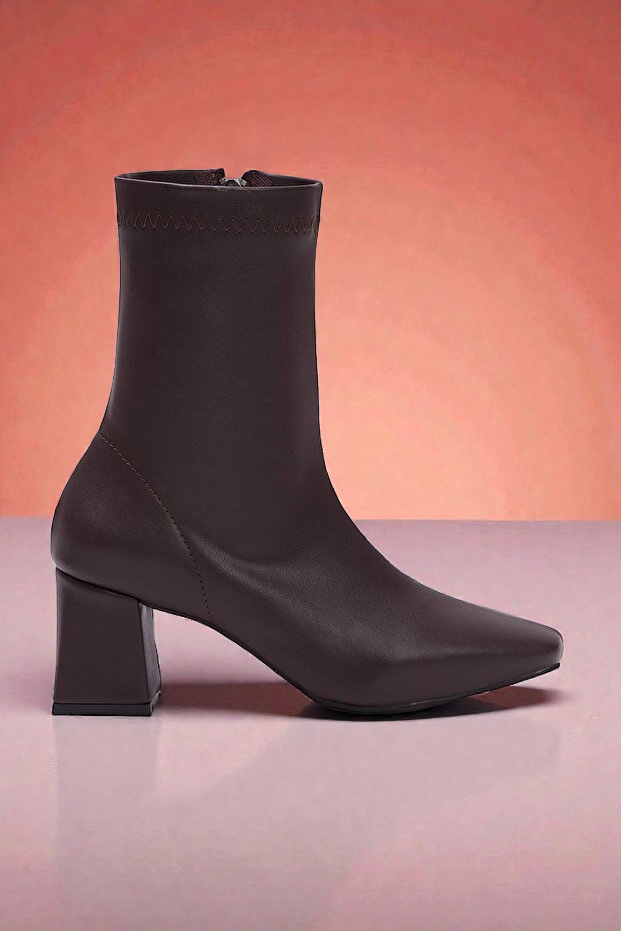 Kapadokya Serisi: Terracotta Ridge – Kahverengi Stretch Fermuarlı Blok Topuklu Bot