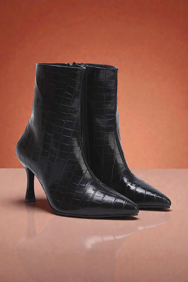 Kapadokya Serisi:  Siyah Timsah Dokulu İnce Topuklu Bot